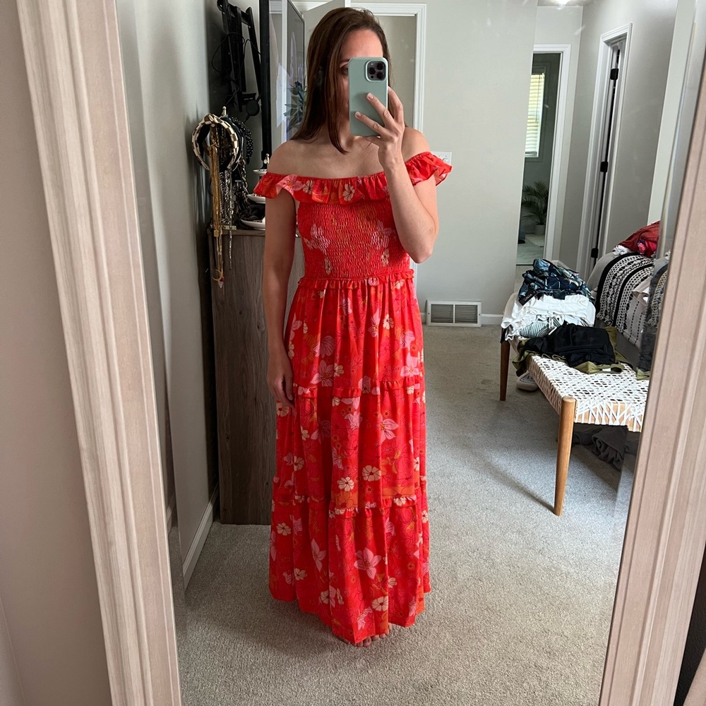 Brand new with tags red floral maxi dress- size large but fits more like medium